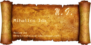 Mihalics Ida névjegykártya